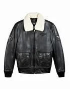 TOP GUN® AVIATOR LUXURY LEATHER BOMBER WITH REMOVABLE MOUTON COLLAR