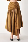 Caramel Draped Shirred Midi Skirt