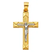 14K Two-Tone Gold Crucifix Jesus Cross Pendant