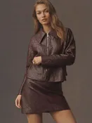 Basket Weave Faux Leather Collared Jacket