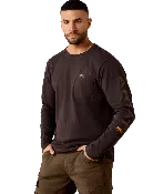 Ariat Men's Rebar Cotton Strong Standard Logo Pocket T-Shirt - Licorice/Canteen