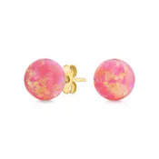 14K Yellow Gold Pink Tourmaline Gemstone Bead Ball Stud Earrings 6mm