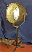 Authentic brass ship's searchlight on stand, glass diam. 20"
