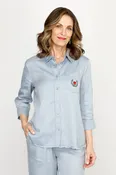Lolo Luxe Frayed Edge Button Down with Western Embroidery
