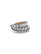3-Row Leather Wrap Bracelet With Studs - Light Blue