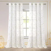 Abira Metallic Leaf Sheer Grommet Window Curtain Panel, 55x84 Inches