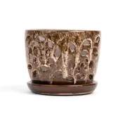 5" Creamy Chestnut Floral Cutout Orchid Pot