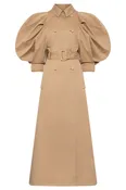 Aeon Puff Sleeve Trench Coat in Camel Sea Island Cotton Twill