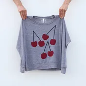 Bing Cherries Long Sleeve Pullover in Gray by Blackbird Supply Co.