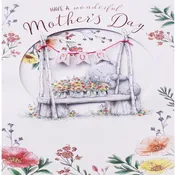 Bear & Flowers On Bench Mum Handmade Mother\’s Day Card