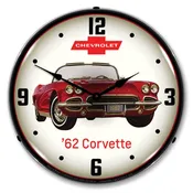 1962 Red C1 Corvette LED Backlit Clock