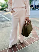 Heather Pale Pink Heavy Hacci Wide Leg Pant
