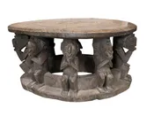 #1210 Vintage Large  Baga Carved Stool /Table Nimba Kneeling  Figures 27.5" W