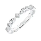 32 Artcarved Stackable Band with Diamond And Milgrain Accented Multi-Shape Design In 14K White Gold Gold
