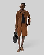 Blouson en cuir suède avec franges camel