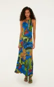 Banana Grapes Blue Sleveless Maxi Dress