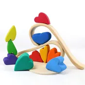 10-Piece Stained Wooden Rainbow Heart Stacking Puzzle Blocks