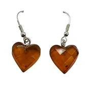 Amber Heart Dangle Sterling Silver Earrings | 1" Long | Amber | 1 Pair Earrings|
