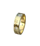 Brass Band ring with Stars and Clear Zirconia Gems
