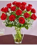 1 DZ LONG STEM RED ROSES  IN VASE