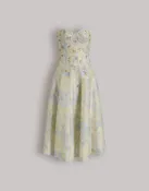 Abito bustier in organza di seta con stampa floreale
