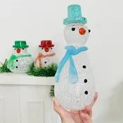 Blown Glass Snowman - Blue Scarf Large