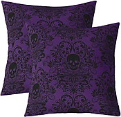 Feelyou Gothic Skull Throw Pillow Covers Set of 2 Damask Print Decorative Pillowcase Goth Bohemian Cushion Covers for Sofa Couch Bed Black Purple Cushion Case Home Decor 24 x 24-Inch