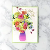 Acrylic Flower Bouquet In Vase Birthday Card