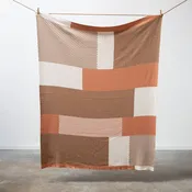 100% Cotton Knitted Throw - Color Block Throw in Pumpkin, Latte and Cream