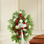 Deepest Sympathies Red & White Standing Funeral Spray