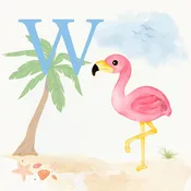 Flamingo Coastal Alphabet Printable Art - Blue
