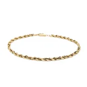 13K Gold Solid Diamond Cut 3.1mm 8 5/8” Rope Bracelet
