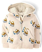Baby And Toddler Boys Print Premium Fleece Sherpa Lined Zip Up Hoodie - Cream