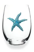 Blue Starfish Jeweled Stemless Wine Glass - The Queens Jewels