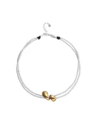 Collier double argenté aux gouttes dorées entrelacées