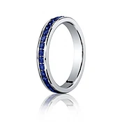 3mm Channel Set Round Ceylon Sapphire Eternity Band in 14k White Gold