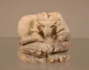Zuni Black Tail Deer Antler Carving of a Big Horn Sheep Ram Fetish by Pernell Latte