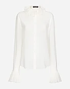 Bluse aus Georgette mit plissierten Details an Kragen und Ärmelabschluss