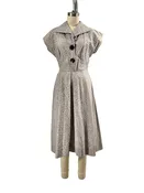 1950s Purple Yellow Print Cotton Big Button Cotton Day Dress