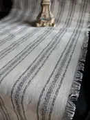 Rustic Fringed Gray Striped Linen Table Runner 19" wide
