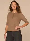 1/2 Sleeve Heather Top with Henley Buttons