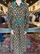 Black Floral with Teal Detail Dress with Pockets