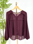 Apricot Painterly Sarasa Ruffle Blouse in Burgandy