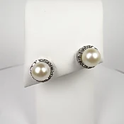 14K 8.5mm-9 cultured pearl, .60 ct pearl and diamond earrings