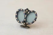 Antique Blackened Steel and Rose Gold Petite Twin Photo Frame