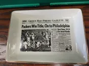 1960 Green Bay Packers “Sports Page” Pottery Tray “On To Philadelphia” — Card & Coin