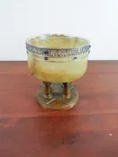 Antique 1910s British Sterling Clad Import Bronze Stone Gem Inset Bowl S & C