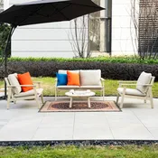 4-Seat Wooden Outdoor Sofa Set – Garden Lounge with Round Coffee Table (PAS-2528-2SS+SS2+RTA)