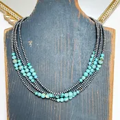 18" Cloud Mountain Turquoise and Navajo Pearl Hand Strung Necklace