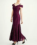 Cold-Shoulder Glitter Lace Mermaid Dress